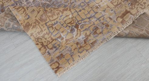 8x10 Yellow Rust Brown Geometric Design Rug Hand Knotted Wool Silk Rug #SE-34