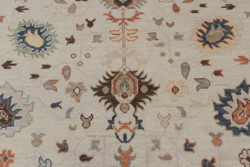 8x10 Ivory Grey Oushak Design Turkish Style Design Hand Knotted Hand Spun Wool Rug # 2273