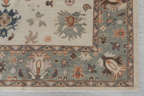 8x10 Ivory Grey Oushak Design Turkish Style Design Hand Knotted Hand Spun Wool Rug # 2273