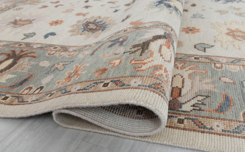 8x10 Ivory Grey Oushak Design Turkish Style Design Hand Knotted Hand Spun Wool Rug # 2273