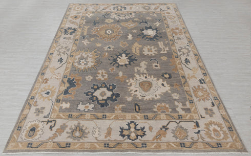 8x10 Grey Ivory Modern Oushak Turkish Style Design Hand Knotted Hand Spun Wool Rug # 2269