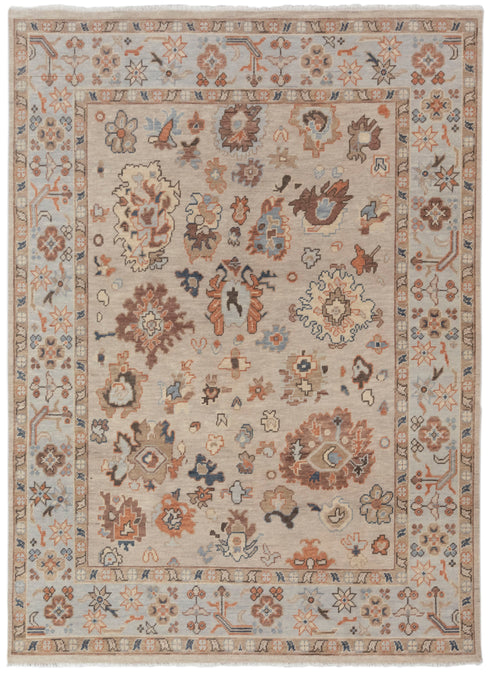 8x10 Tan Grey Modern Oushak Design Turkish Style Design Hand Knotted Hand Spun Wool Rug # 2276