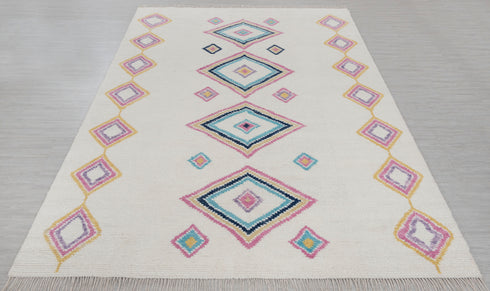 8x10 Moroccan Boucherouite Inspired Rug Soft Wool Beni Ourain Hand Knotted, No Wool Shedding. #2471