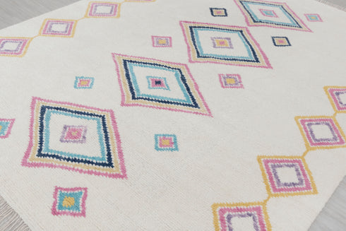 8x10 Moroccan Boucherouite Inspired Rug Soft Wool Beni Ourain Hand Knotted, No Wool Shedding. #2471