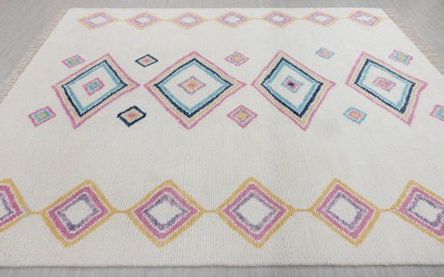 8x10 Moroccan Boucherouite Inspired Rug Soft Wool Beni Ourain Hand Knotted, No Wool Shedding. #2471