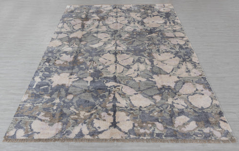 8x10 Lavender Beige Gret Flower Soft Shiny Wool Silk Oushak Turkish Design Hand Knotted Hand Spun Wool Rug #SE-23