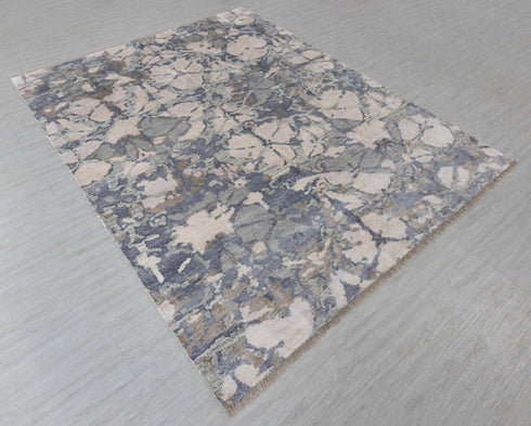 8x10 Lavender Beige Gret Flower Soft Shiny Wool Silk Oushak Turkish Design Hand Knotted Hand Spun Wool Rug #SE-23