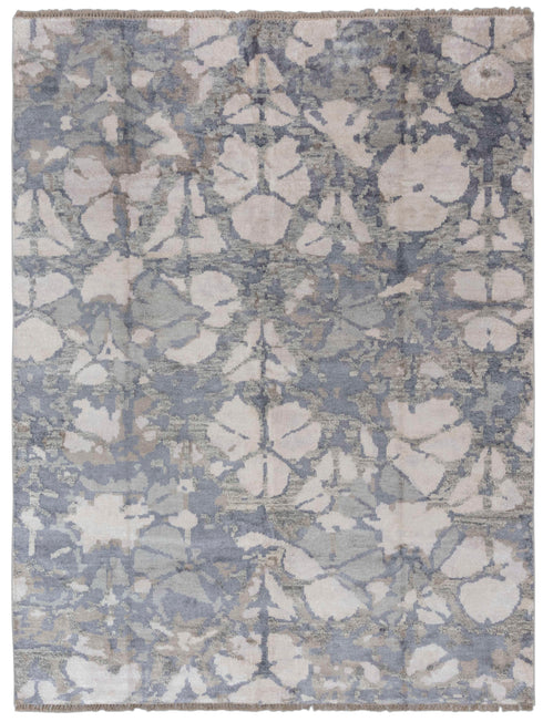 8x10 Lavender Beige Gret Flower Soft Shiny Wool Silk Oushak Turkish Design Hand Knotted Hand Spun Wool Rug #SE-23