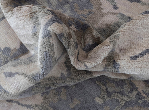 8x10 Lavender Beige Gret Flower Soft Shiny Wool Silk Oushak Turkish Design Hand Knotted Hand Spun Wool Rug #SE-23