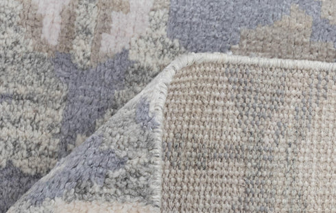 8x10 Lavender Beige Gret Flower Soft Shiny Wool Silk Oushak Turkish Design Hand Knotted Hand Spun Wool Rug #SE-23