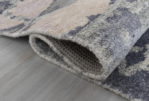 8x10 Lavender Beige Gret Flower Soft Shiny Wool Silk Oushak Turkish Design Hand Knotted Hand Spun Wool Rug #SE-23