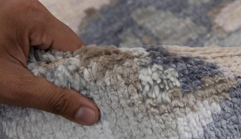 8x10 Lavender Beige Gret Flower Soft Shiny Wool Silk Oushak Turkish Design Hand Knotted Hand Spun Wool Rug #SE-23