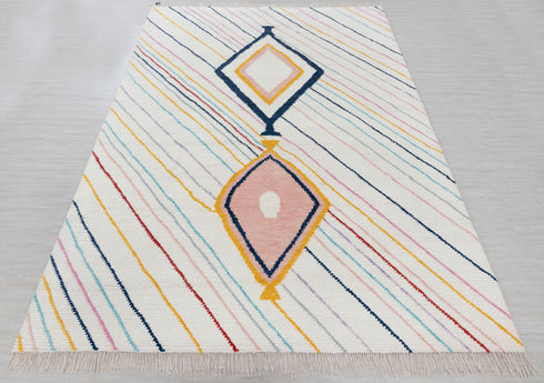 8x10 Moroccan Boucherouite Inspired Rug Soft Wool Beni Ourain Hand Knotted, No Wool Shedding. 2472