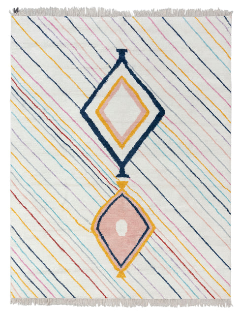 8x10 Moroccan Boucherouite Inspired Rug Soft Wool Beni Ourain Hand Knotted, No Wool Shedding. 2472