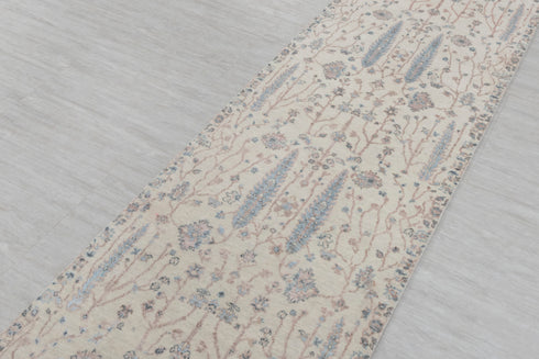 2.6x10 Ft. Tree of Life Transitional Rug Runner Rug, Contemporary Rug, Rug, Wool & Silk Rug #330-B