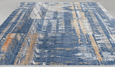 8x10 Blue Modern Designer Wool Real Silk Abstract Style High Quality Hand knotted Rug #870(242x300 Cms.)