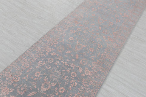 2.6x10 Ft. Grey Pink Modern Transitional Rug Runner Rug, Contemporary Rug, Rug, Wool & Silk Rug #2064-A,B