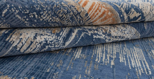 8x10 Blue Modern Designer Wool Real Silk Abstract Style High Quality Hand knotted Rug #870(242x300 Cms.)