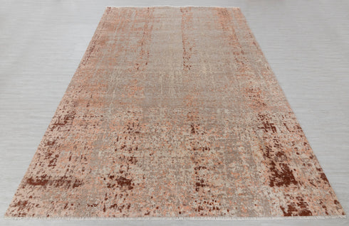 9 x 12 Grey Orange Modern Abstract Rug Transitional Rug Style Handmade Rug #866(275x365 Cms.)