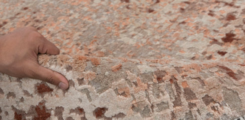 9 x 12 Grey Orange Modern Abstract Rug Transitional Rug Style Handmade Rug #866(275x365 Cms.)