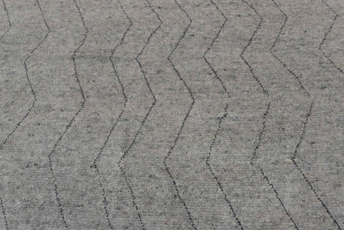 Moroccan Grey Soft  Wool Charcoal Zigzag line Rug  Beni Ourain Hand Knotted Rug,-#662,558-9x12