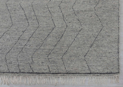 Moroccan Grey Soft  Wool Charcoal Zigzag line Rug  Beni Ourain Hand Knotted Rug,-#662,558-9x12
