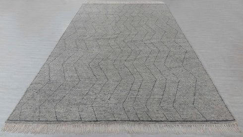 Moroccan Grey Soft Wool Charcoal Zigzag line Rug Beni Ourain Hand Knotted Rug,-#662,558-9x12