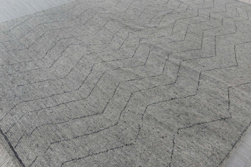 Moroccan Grey Soft  Wool Charcoal Zigzag line Rug  Beni Ourain Hand Knotted Rug,-#662,558-9x12