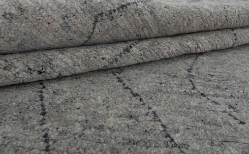 Moroccan Grey Soft  Wool Charcoal Zigzag line Rug  Beni Ourain Hand Knotted Rug,-#662,558-9x12