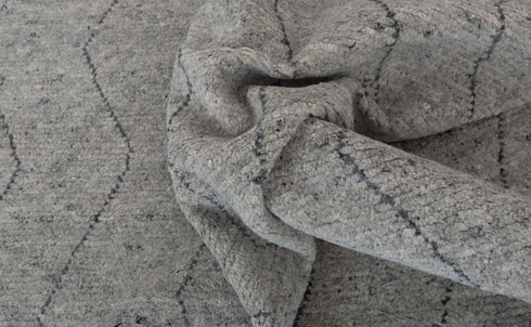 Moroccan Grey Soft  Wool Charcoal Zigzag line Rug  Beni Ourain Hand Knotted Rug,-#662,558-9x12