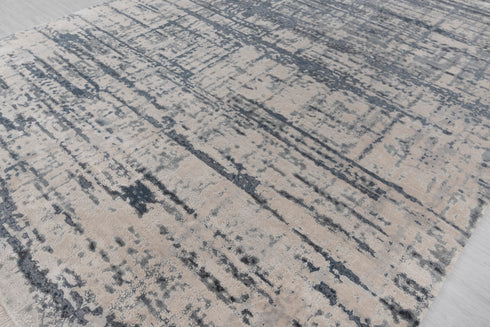 9 x 12 White Grey Blue Living Room Rug | Abstract Rug | Distressed Style Handmade Rug #960(275x365 Cms.)