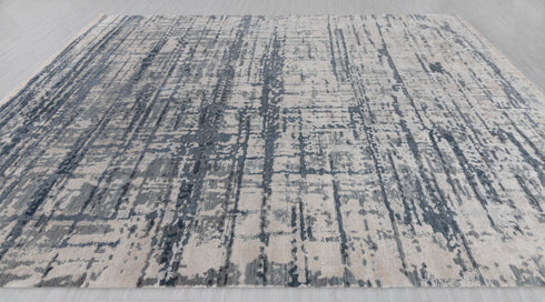 9 x 12 White Grey Blue Living Room Rug | Abstract Rug | Distressed Style Handmade Rug #960(275x365 Cms.)