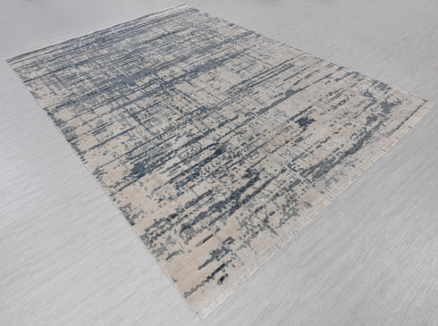 9 x 12 White Grey Blue Living Room Rug | Abstract Rug | Distressed Style Handmade Rug #960(275x365 Cms.)