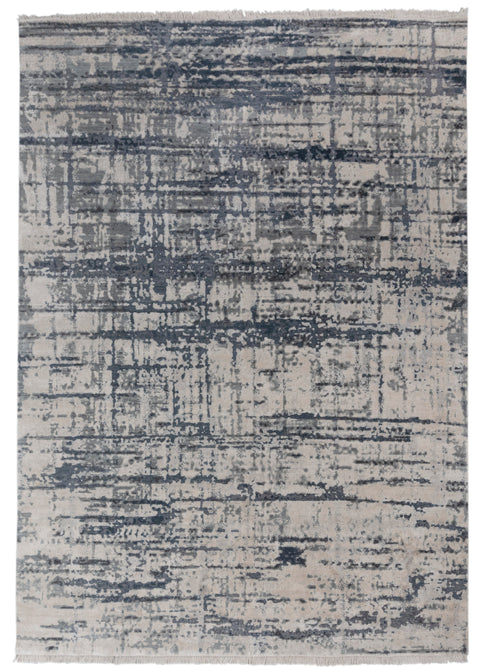 9 x 12 White Grey Blue Living Room Rug | Abstract Rug | Distressed Style Handmade Rug #960(275x365 Cms.)