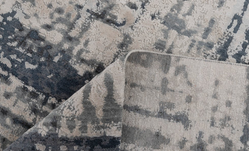 9 x 12 White Grey Blue Living Room Rug | Abstract Rug | Distressed Style Handmade Rug #960(275x365 Cms.)