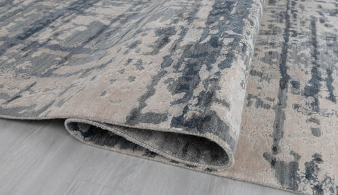 9 x 12 White Grey Blue Living Room Rug | Abstract Rug | Distressed Style Handmade Rug #960(275x365 Cms.)