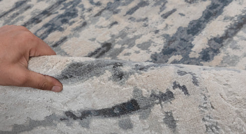 9 x 12 White Grey Blue Living Room Rug | Abstract Rug | Distressed Style Handmade Rug #960(275x365 Cms.)