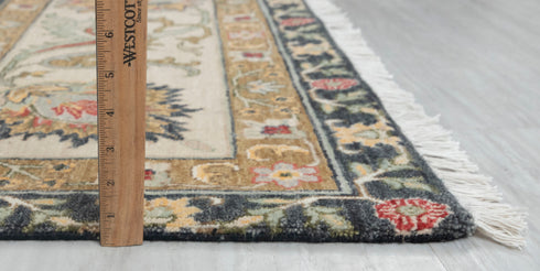 9x12 Black Cream Classic Retro Kerman Hand Knotted High Quality Wool Rug, Decorative Living Room Carpet-1499