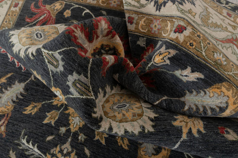 9x12 Black Cream Classic Retro Kerman Hand Knotted High Quality Wool Rug, Decorative Living Room Carpet-1499