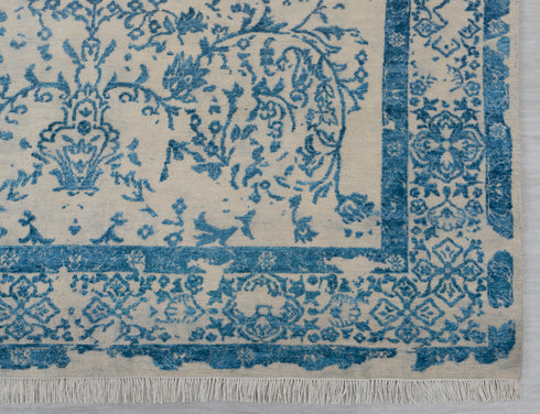 6X9 Beige Blue Rug Modern Style Handmade Wool Silk Touch Rug #2431(180x275 Cms.)