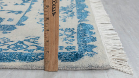6X9 Beige Blue Rug Modern Style Handmade Wool Silk Touch Rug #2431(180x275 Cms.)