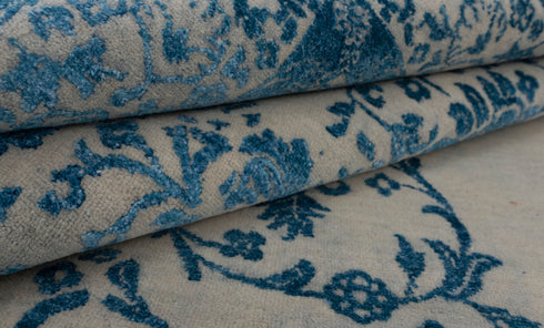 6X9 Beige Blue Rug Modern Style Handmade Wool Silk Touch Rug #2431(180x275 Cms.)