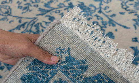 6X9 Beige Blue Rug Modern Style Handmade Wool Silk Touch Rug #2431(180x275 Cms.)