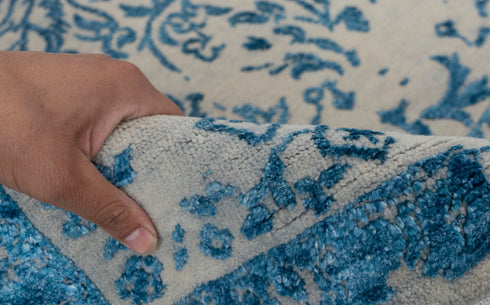 6X9 Beige Blue Rug Modern Style Handmade Wool Silk Touch Rug #2431(180x275 Cms.)