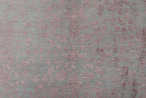6X9 Rug Floral Design Rug Grey Pink Modern Style Handmade Wool Silk Touch Rug #635(180x275 Cms.)