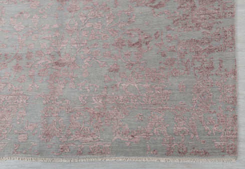 6X9 Rug Floral Design Rug Grey Pink Modern Style Handmade Wool Silk Touch Rug #635(180x275 Cms.)