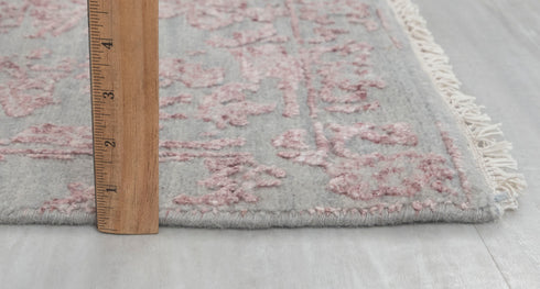 6X9 Rug Floral Design Rug Grey Pink Modern Style Handmade Wool Silk Touch Rug #635(180x275 Cms.)