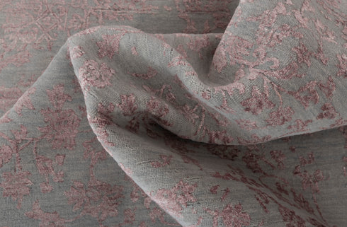 6X9 Rug Floral Design Rug Grey Pink Modern Style Handmade Wool Silk Touch Rug #635(180x275 Cms.)