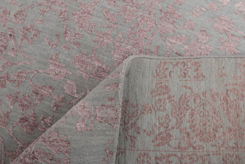 6X9 Rug Floral Design Rug Grey Pink Modern Style Handmade Wool Silk Touch Rug #635(180x275 Cms.)