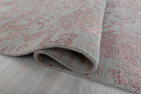 6X9 Rug Floral Design Rug Grey Pink Modern Style Handmade Wool Silk Touch Rug #635(180x275 Cms.)